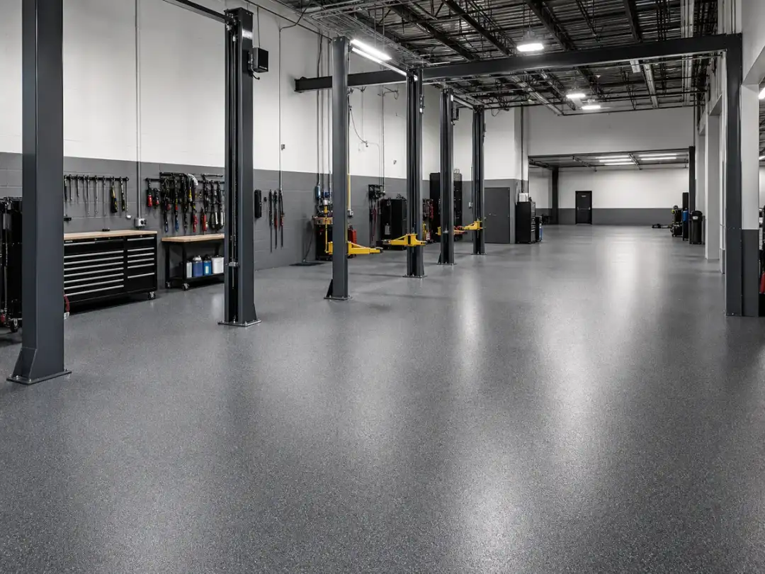 Oil-resistant coated floor inside a Smyrna auto shop