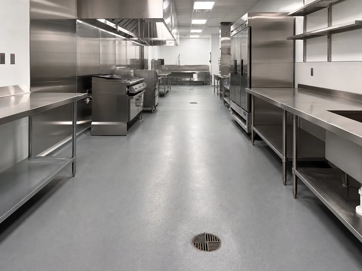 Sanitary coated floor in a Stone Mountain commercial kitchen
