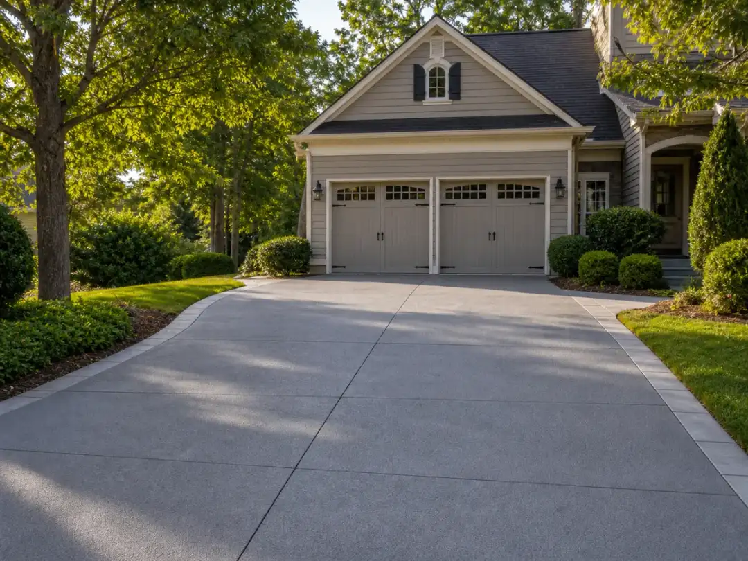 Durable gray concrete coating finish on a Johns Creek driveway