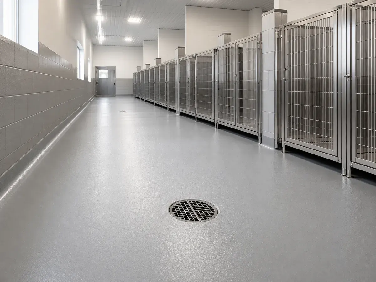 Easy-clean coated kennel floor in Decatur