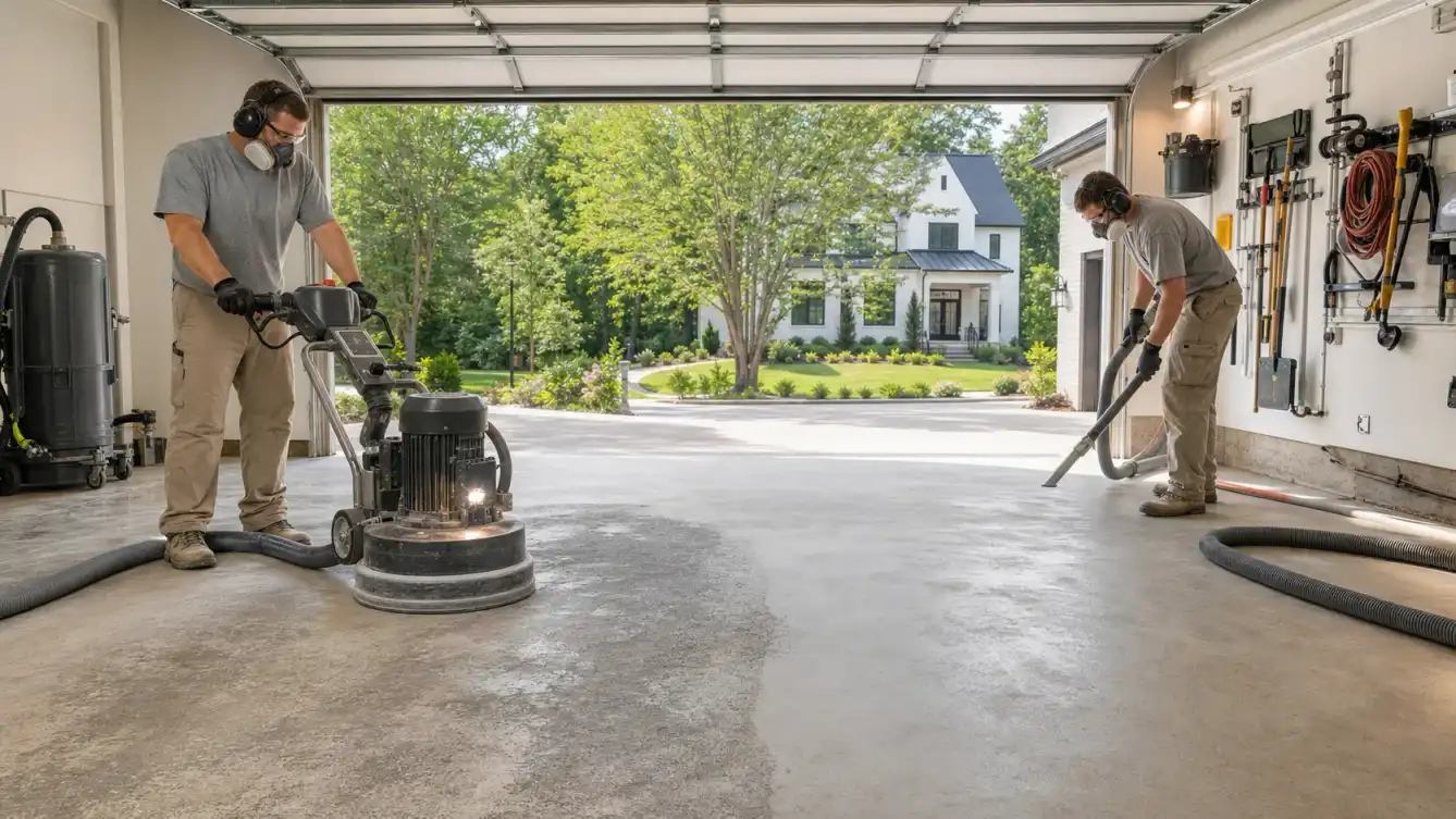 Garage Glow crew working on a residential garage floor coating project in Greater Atlanta